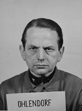 Mug-shot of defendant Otto Ohlendorf at the Einsatzgruppen Trial